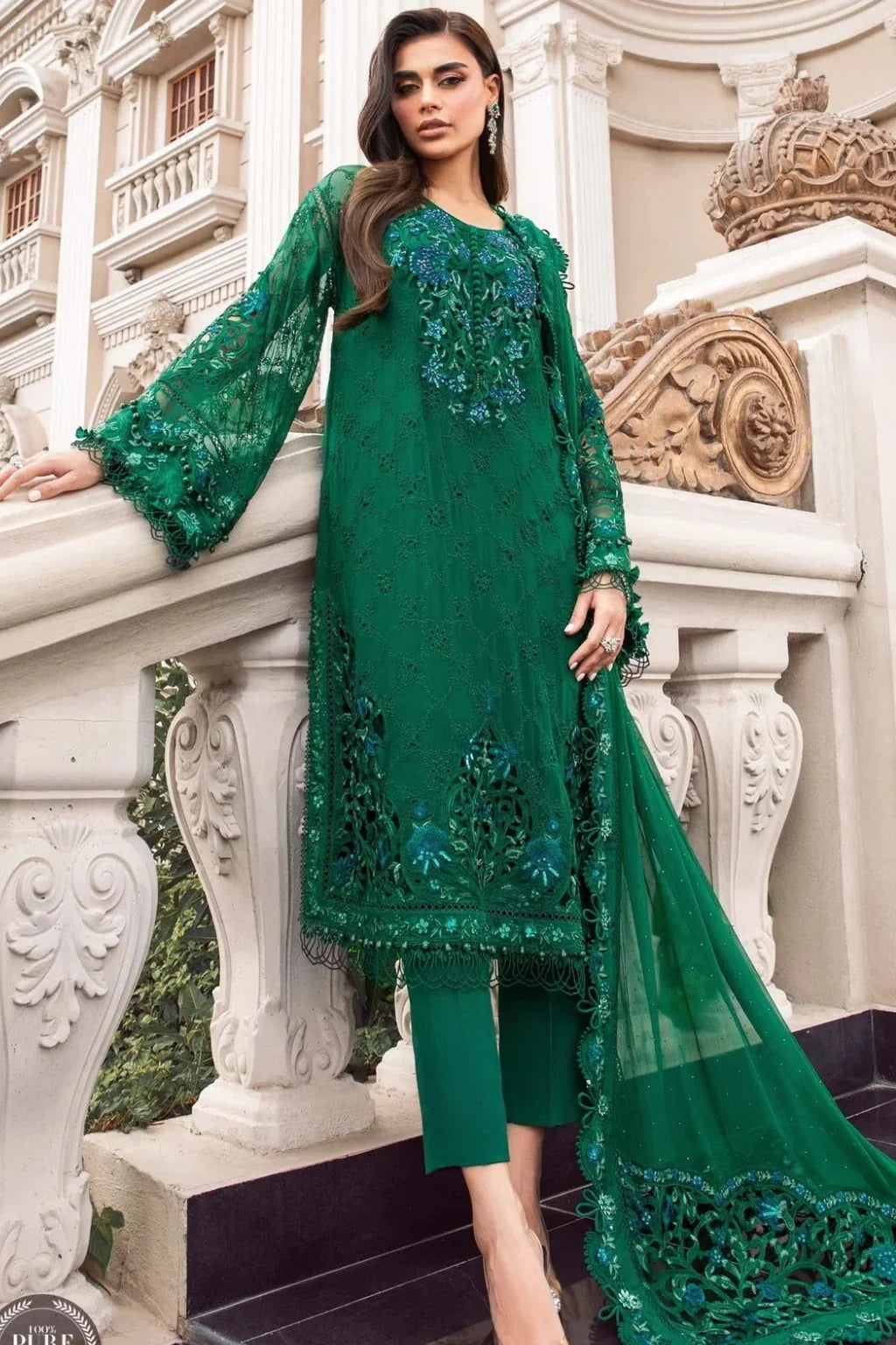 Aveline - Luxury Dhanak 3PC Chikenkari Heavy Embroidered Suit | Zf- 110 Zaroon Luxe '26