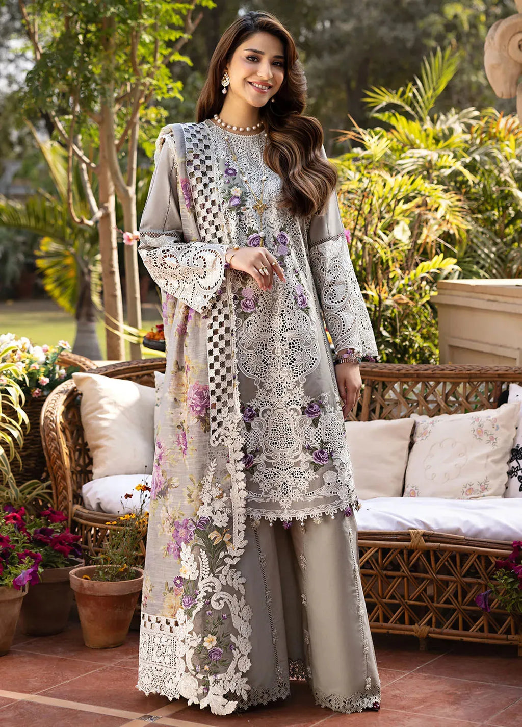 Mitra - Luxury Lawn 3PC Chikenkari Heavy Embroidered Suit | ZF-076 Unstitched Summer Luxe '26