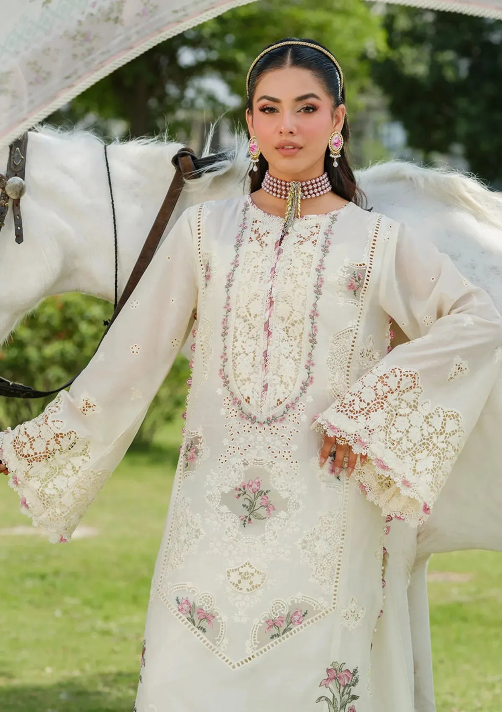 Eshal - Luxury Lawn 3PC Chikenkari Heavy Embroidered Suit | Unstitched Summer Luxe '26