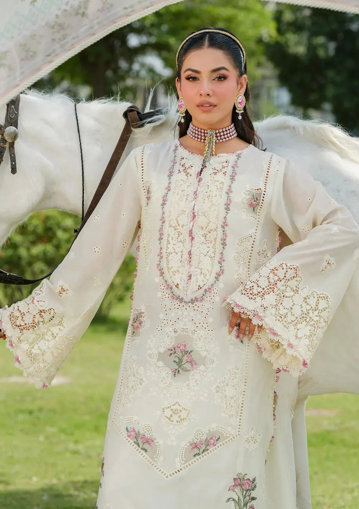 Eshal - Luxury Lawn 3PC Chikenkari Heavy Embroidered Suit | Unstitched Summer Luxe '26