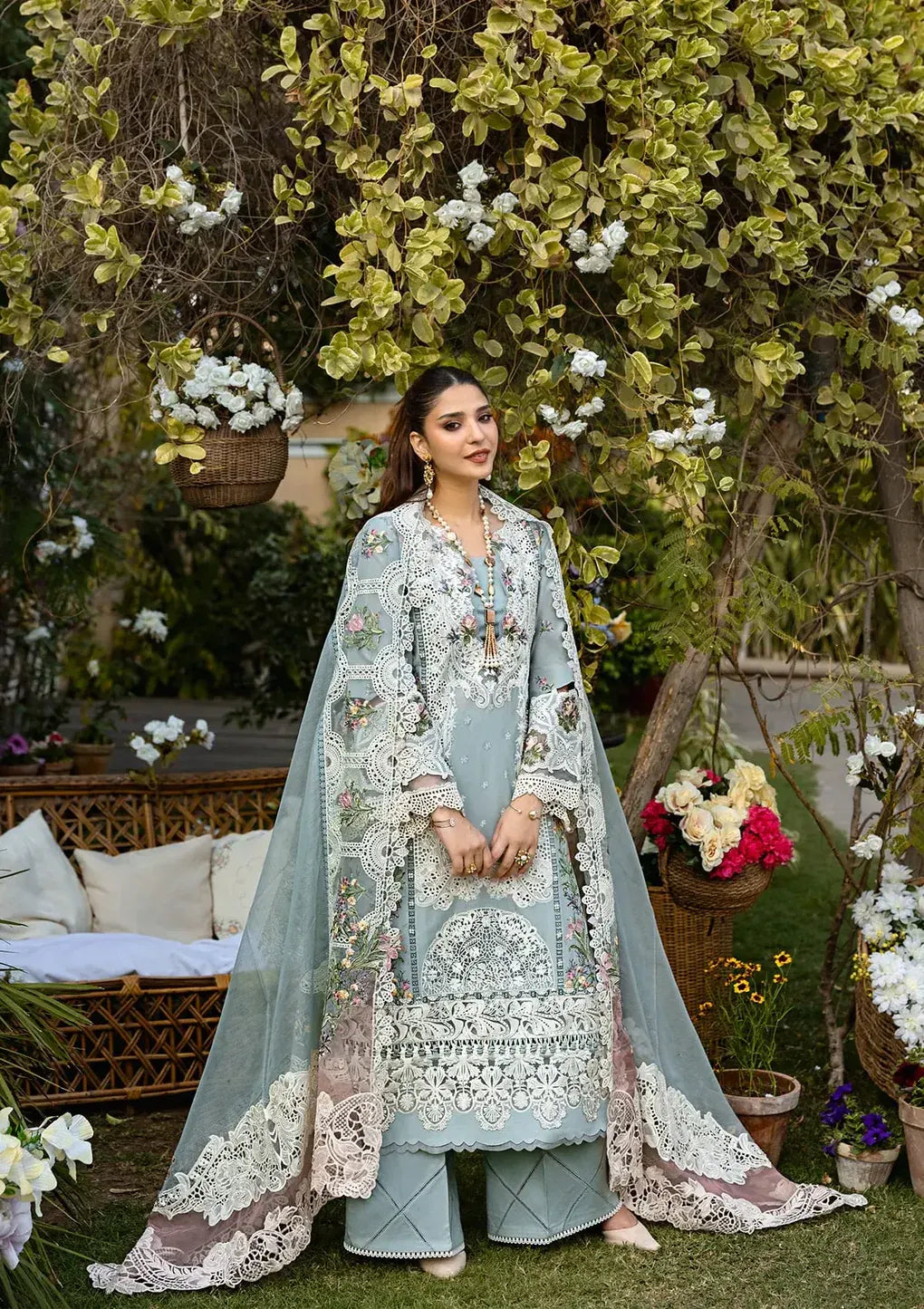 Khushbu - Zf -05 Luxury Lawn Heavy Chikenkari Embroidered 3PC Suit | Zaroon Luxe