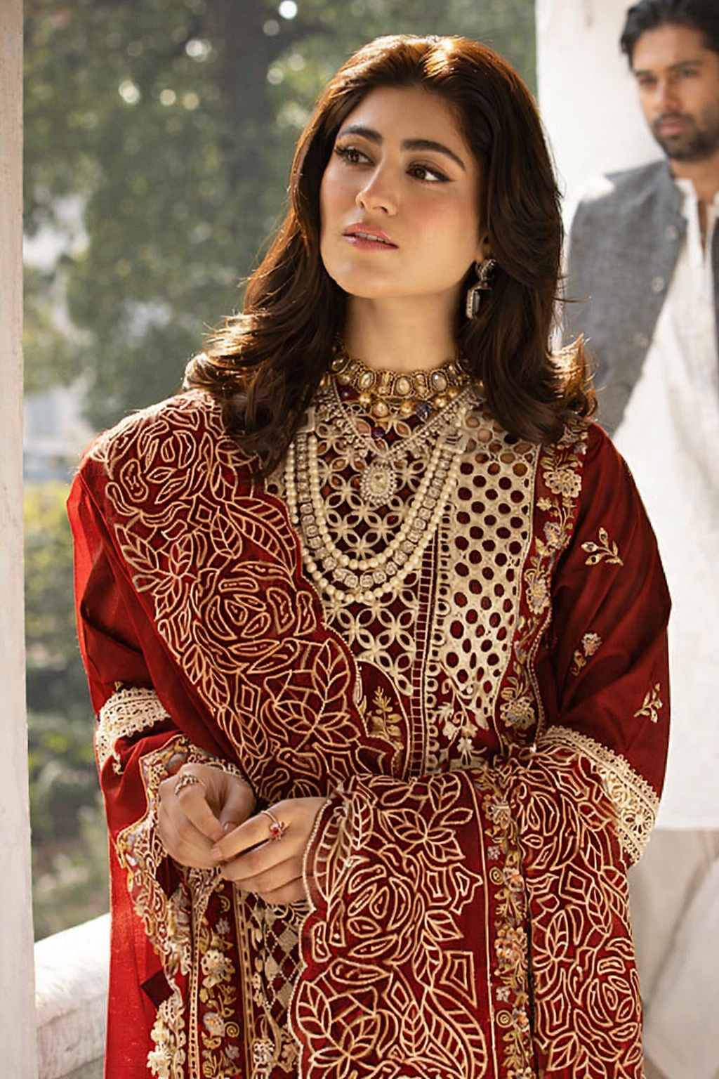 Mahnur Mahroon - Luxury Lawn 3PC Chikenkari Heavy Embroidered Suit | ZF-055  Summer Luxe '26