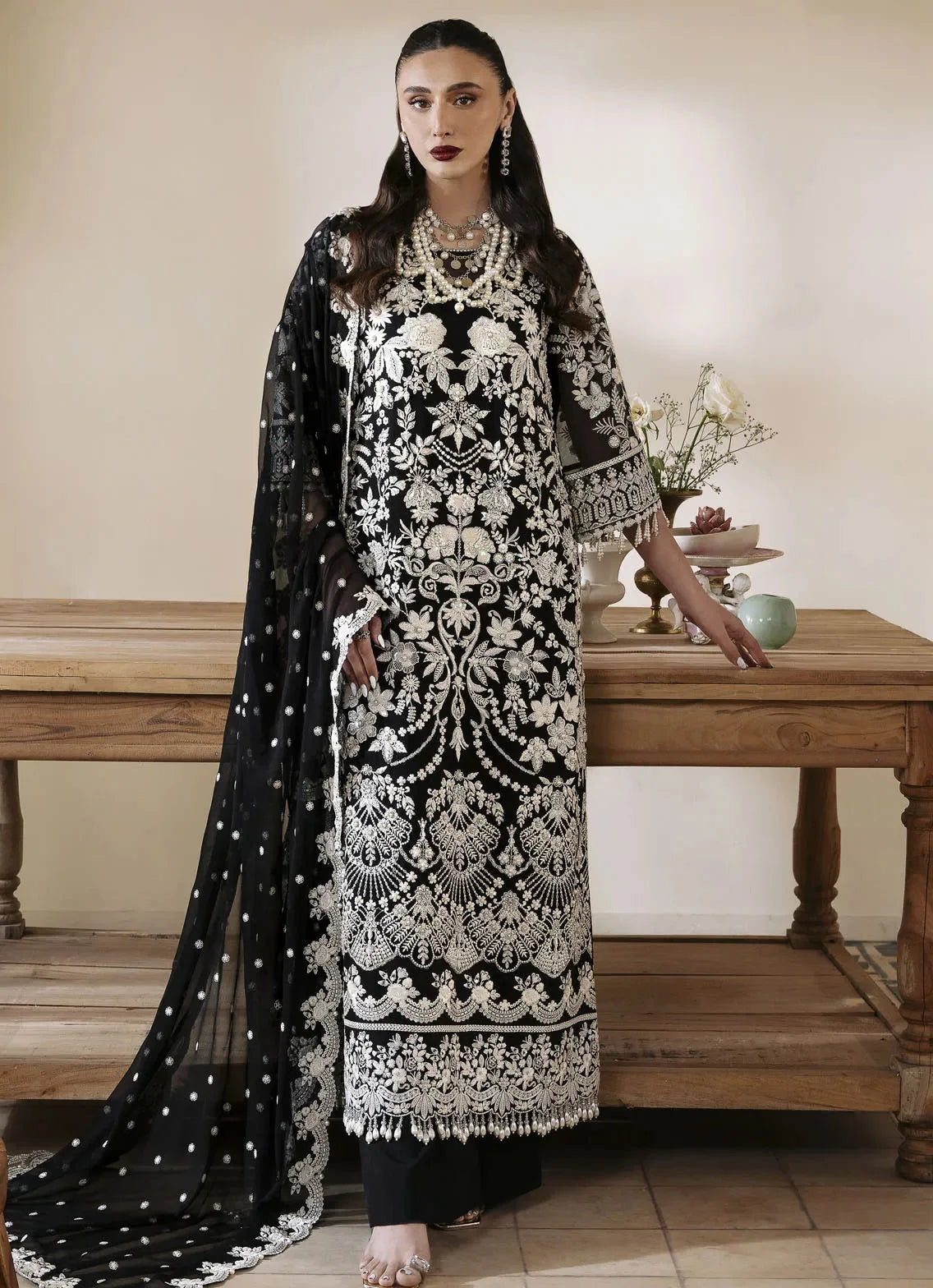 Inara - EA-135 Luxury Dhanak 3PC Chikenkari Heavy Embroidered Suit | Winter Luxe '26