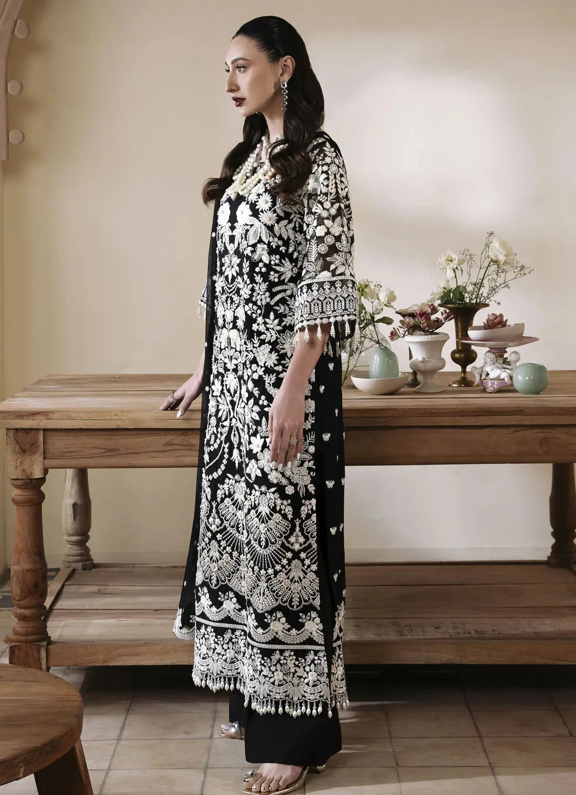 Inara - EA-135 Luxury Dhanak 3PC Chikenkari Heavy Embroidered Suit | Winter Luxe '26
