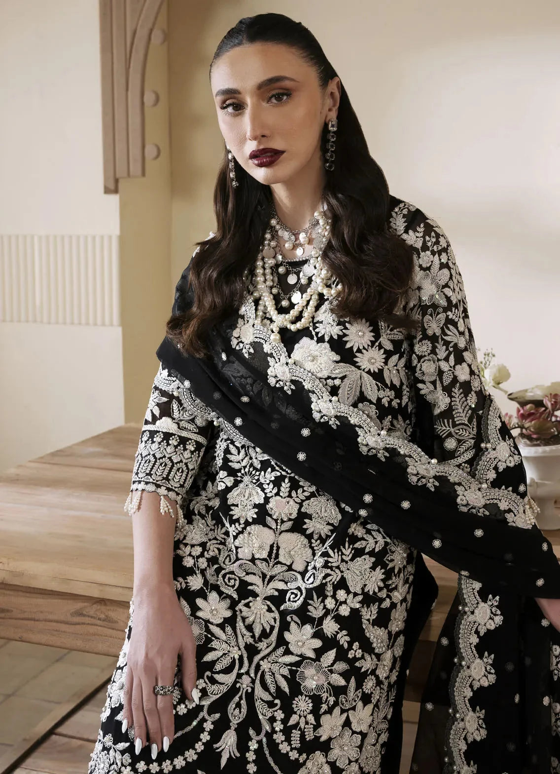 Inara - EA-135 Luxury Dhanak 3PC Chikenkari Heavy Embroidered Suit | Winter Luxe '26