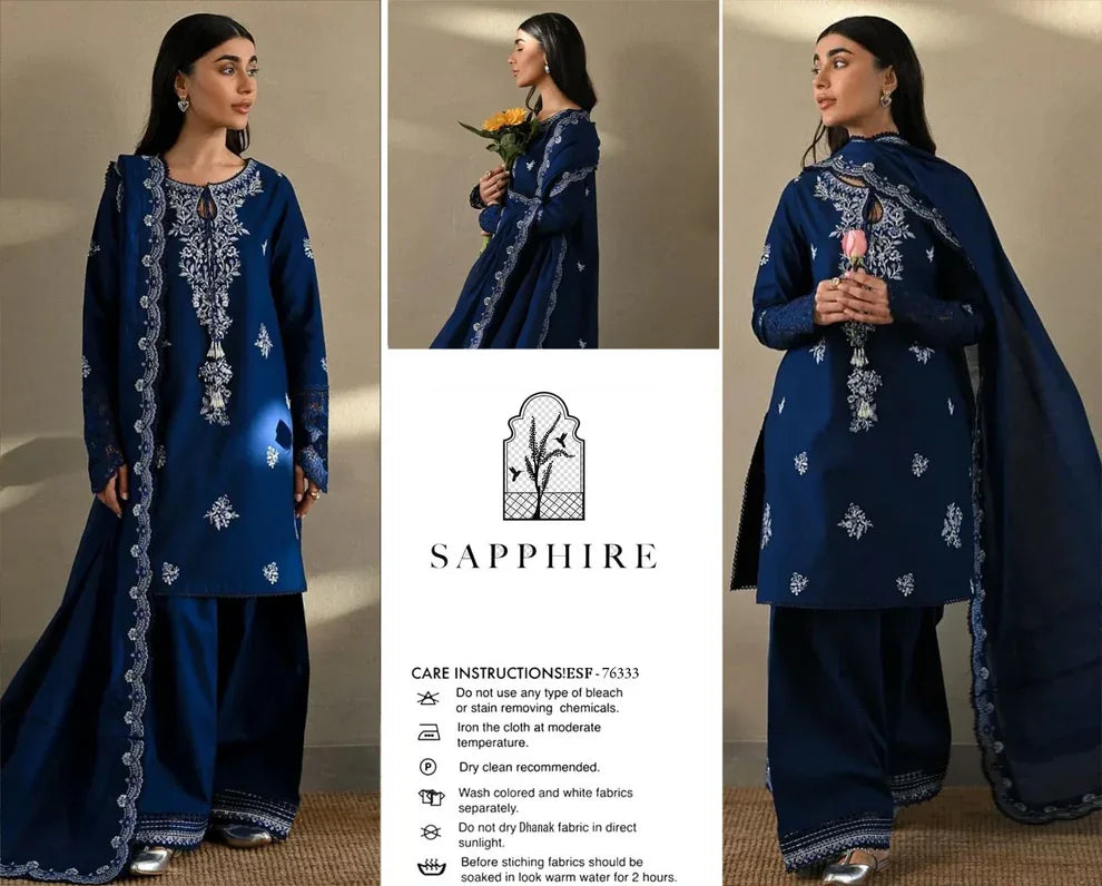 Sapphire Blue Kb-104 | Unstitched Summer Luxury Fully Embroidered 3PCS