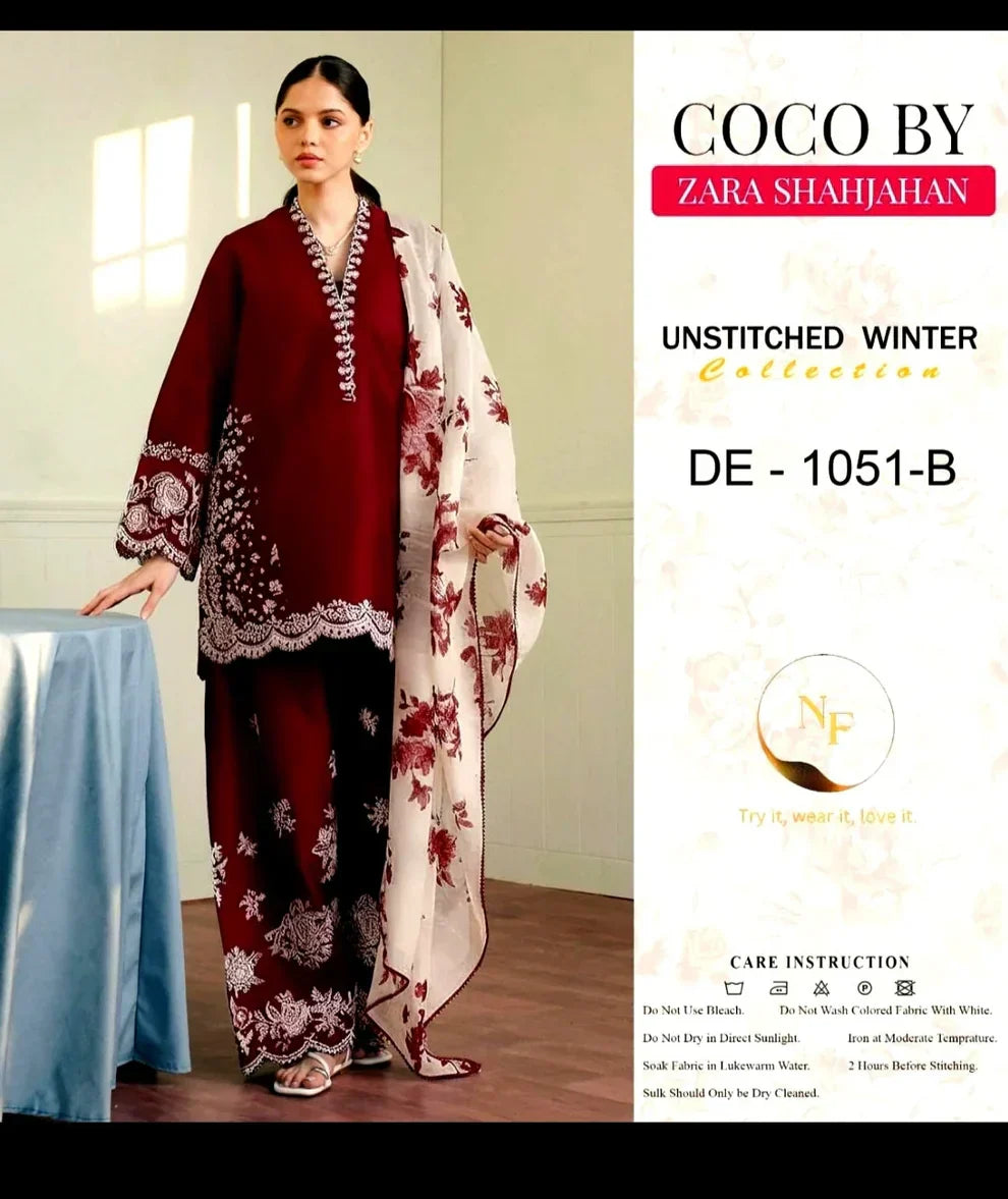 Coco by Zara Shahjahan Kb-107 | Unstitched Luxury Summer Fully Embroidered 3PCS